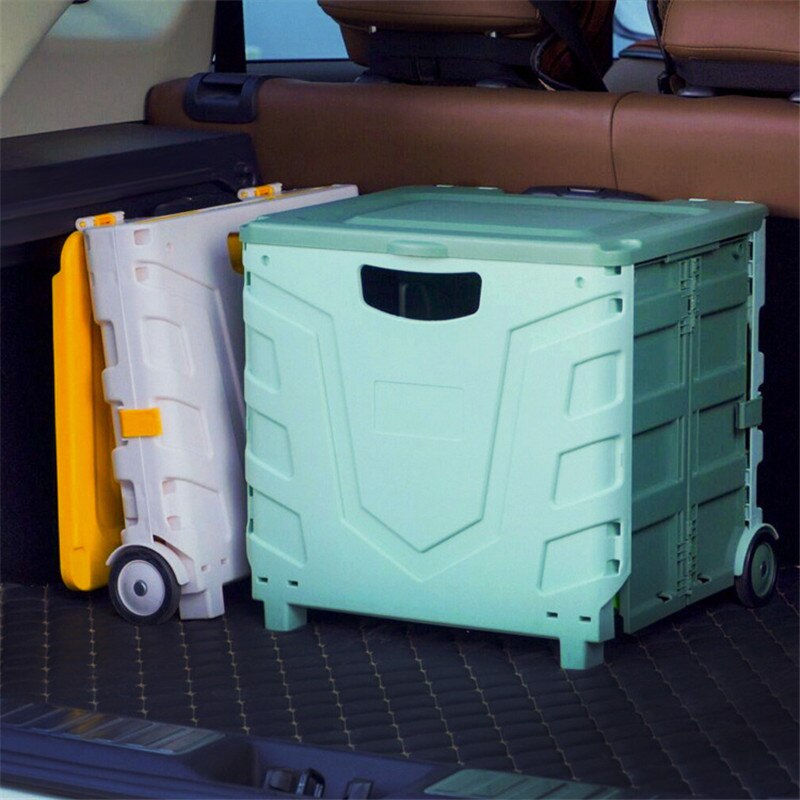 Pratical Travel Folding Storage Basket with Wheels for Car