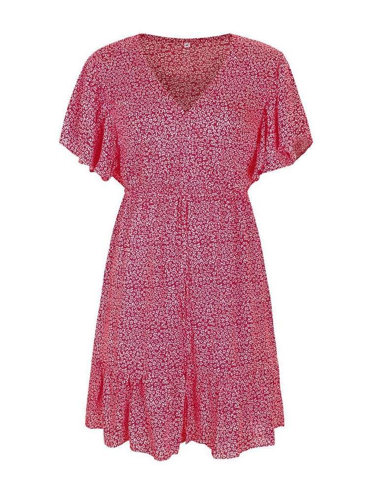 V-Neck Above Knee Short Sleeve Pullover Floral Dress