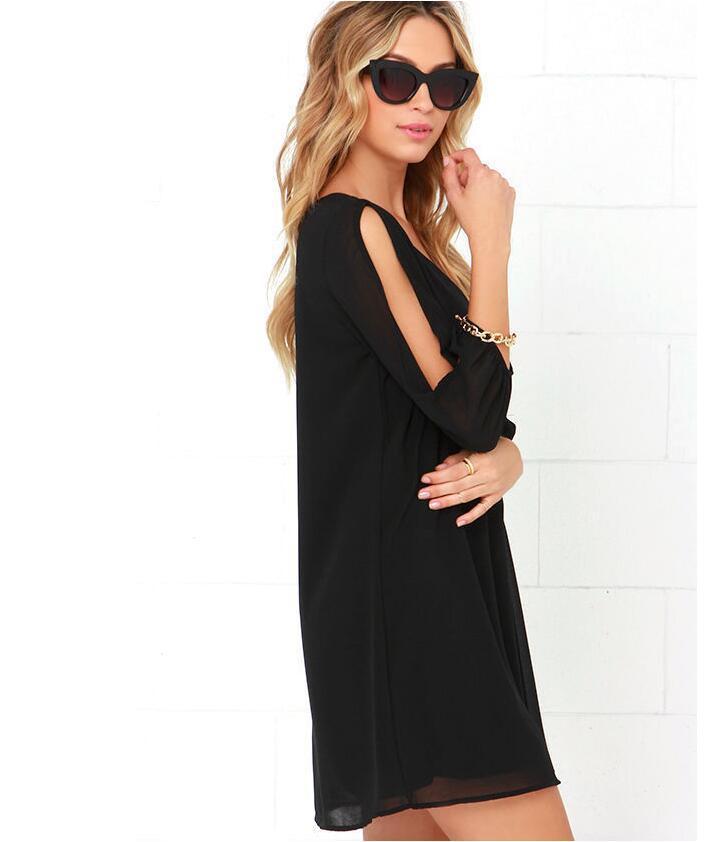 Women Fashion Sexy V-neck 3/4 Sleeves Chiffon Dress
