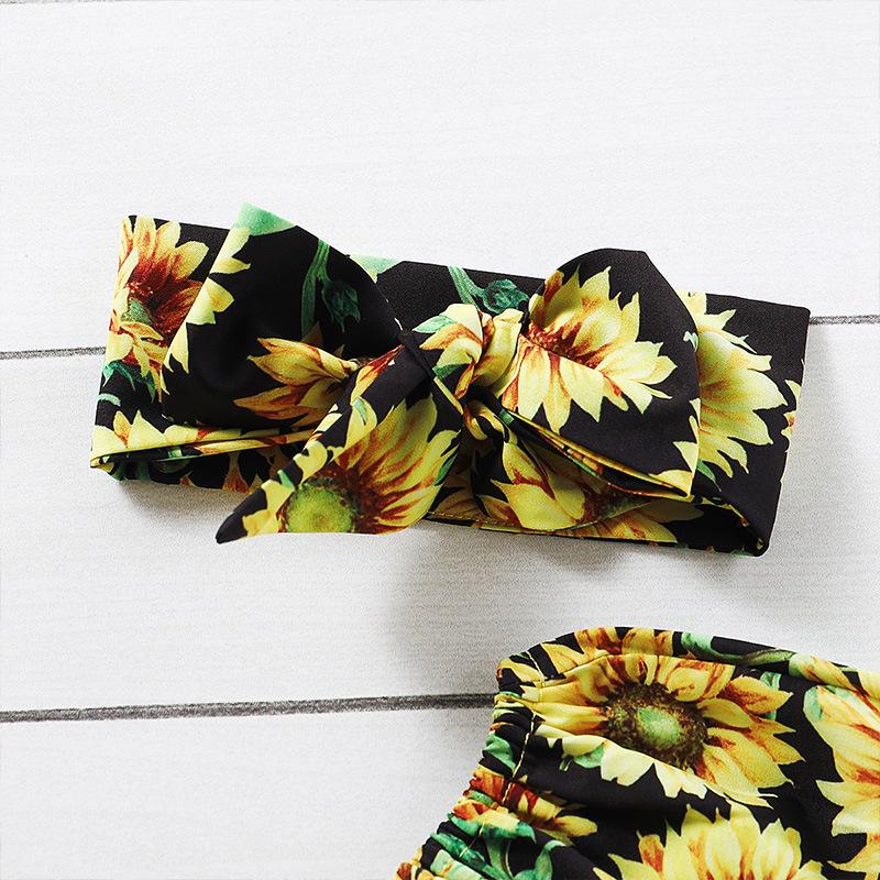 2020 Sunflower Baby Bodysuit Cute Belt Headband Outfit