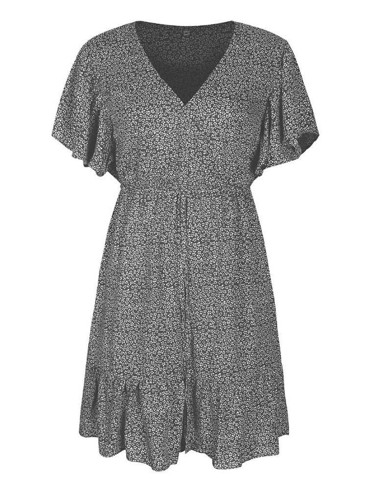 V-Neck Above Knee Short Sleeve Pullover Floral Dress