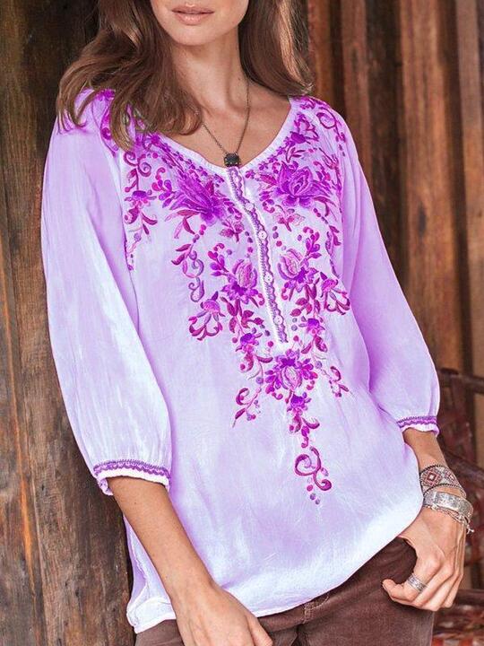 Floral-print Long Sleeve Buttoned Blouses & Tops