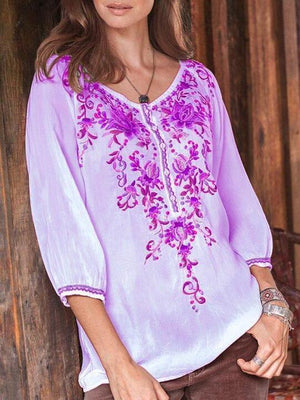 Floral-print Long Sleeve Buttoned Blouses & Tops