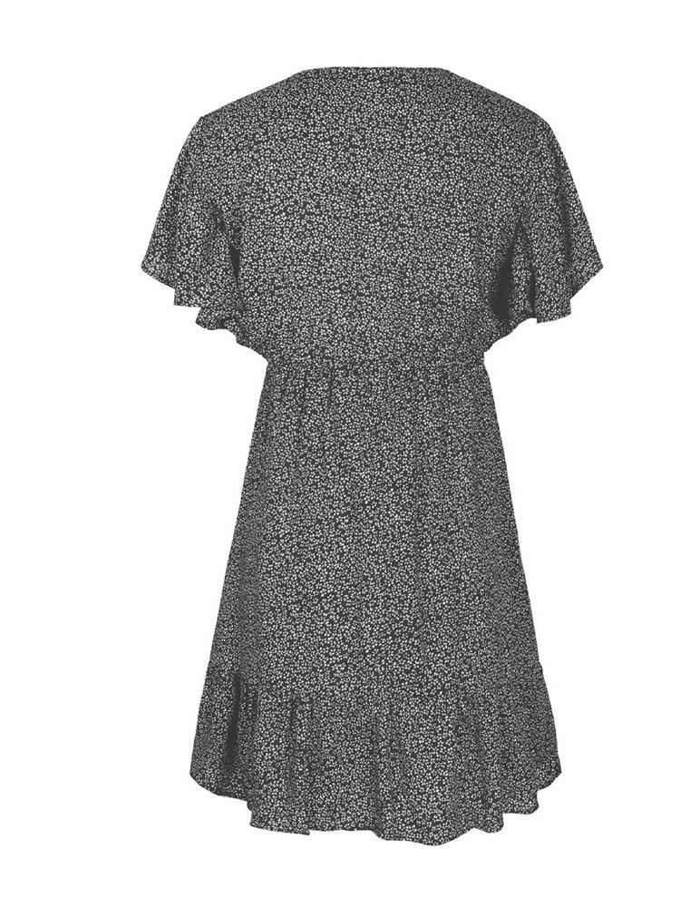 V-Neck Above Knee Short Sleeve Pullover Floral Dress