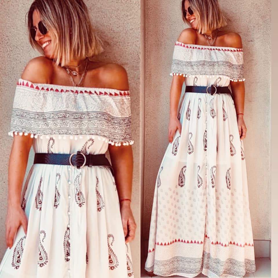 2020 New Slash Neck Bohemia Dress