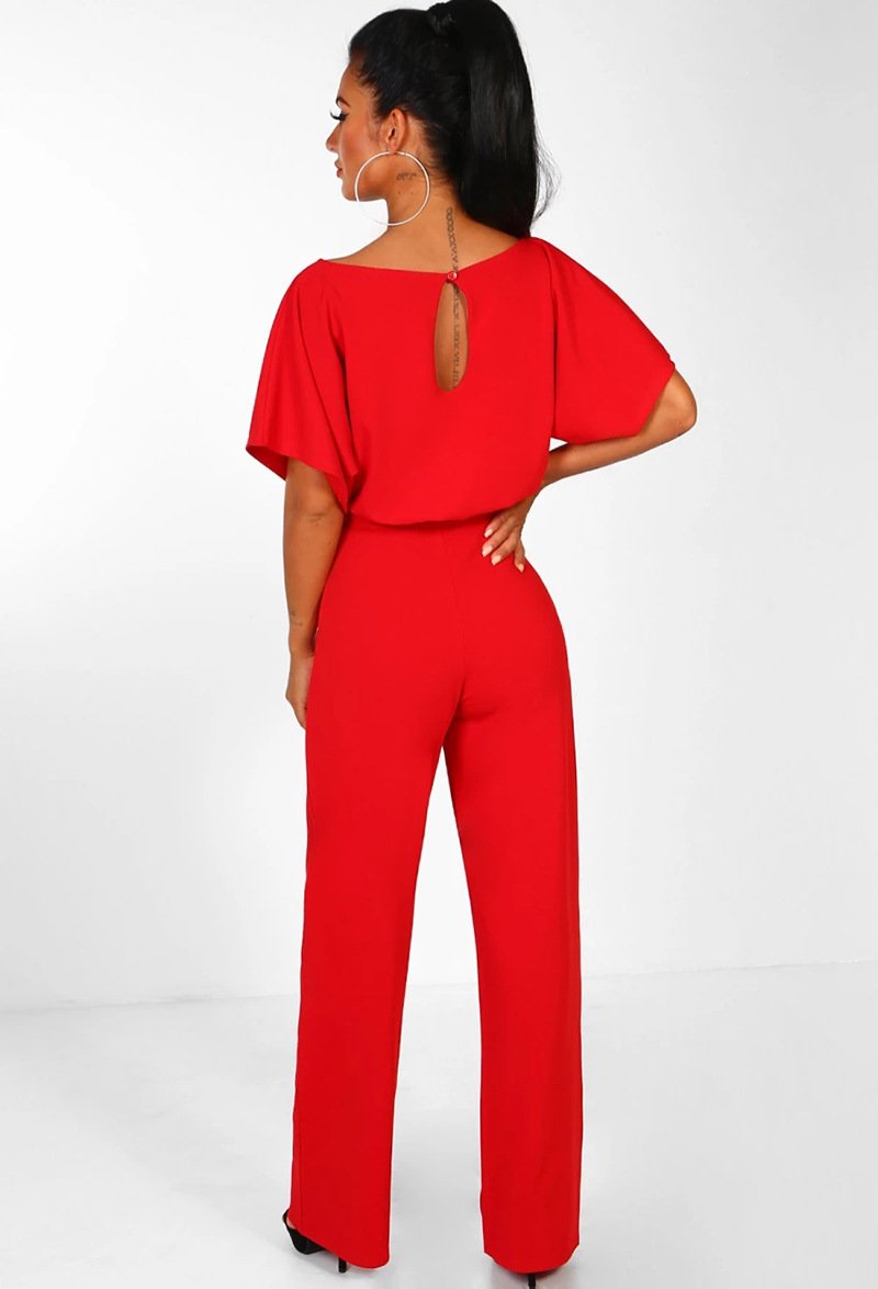 Fashion Tie Button Short-sleeved Jumpsuit