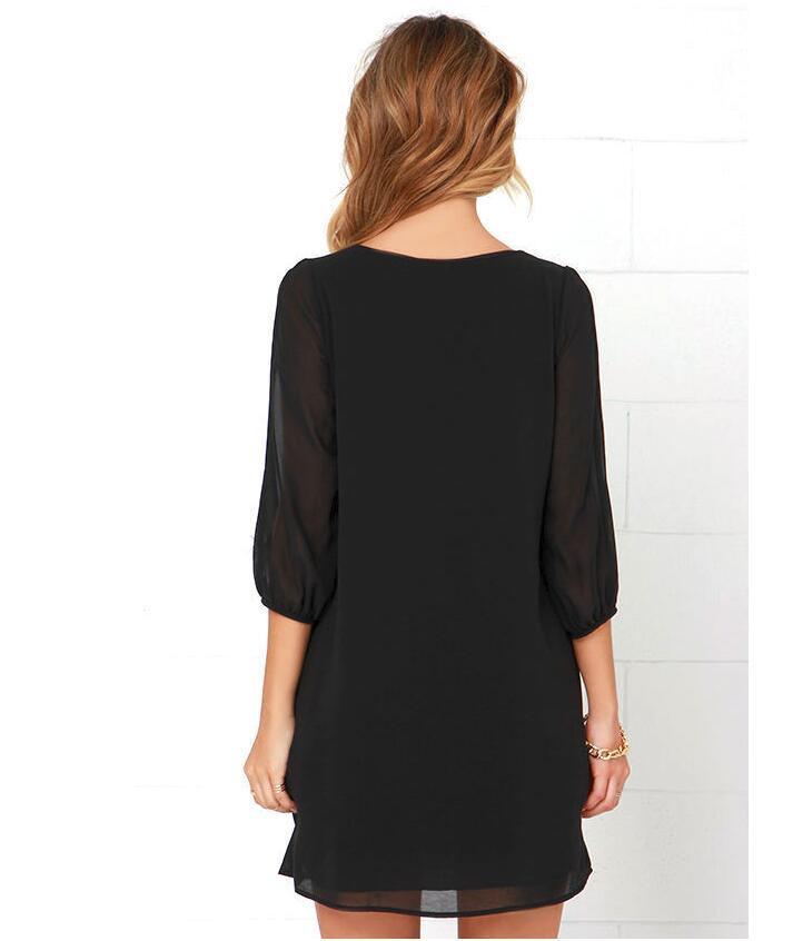 Women Fashion Sexy V-neck 3/4 Sleeves Chiffon Dress