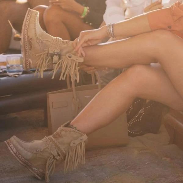 Vintage Tassel Stone-Washed Boots