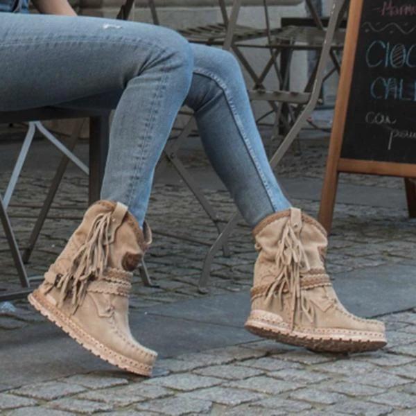Vintage Tassel Stone-Washed Boots