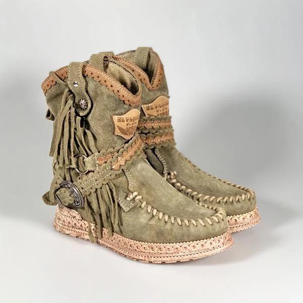 Vintage Tassel Stone-Washed Boots