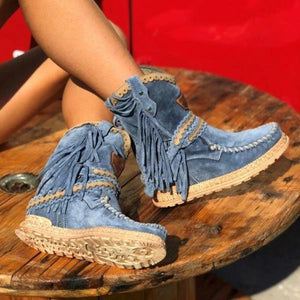 Vintage Tassel Stone-Washed Boots