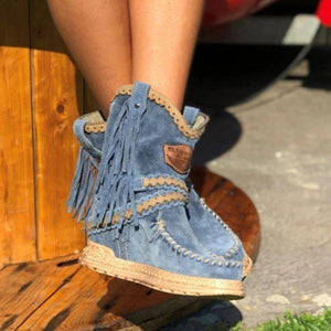 Vintage Tassel Stone-Washed Boots