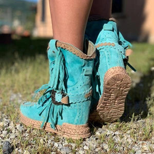 Vintage Tassel Stone-Washed Boots