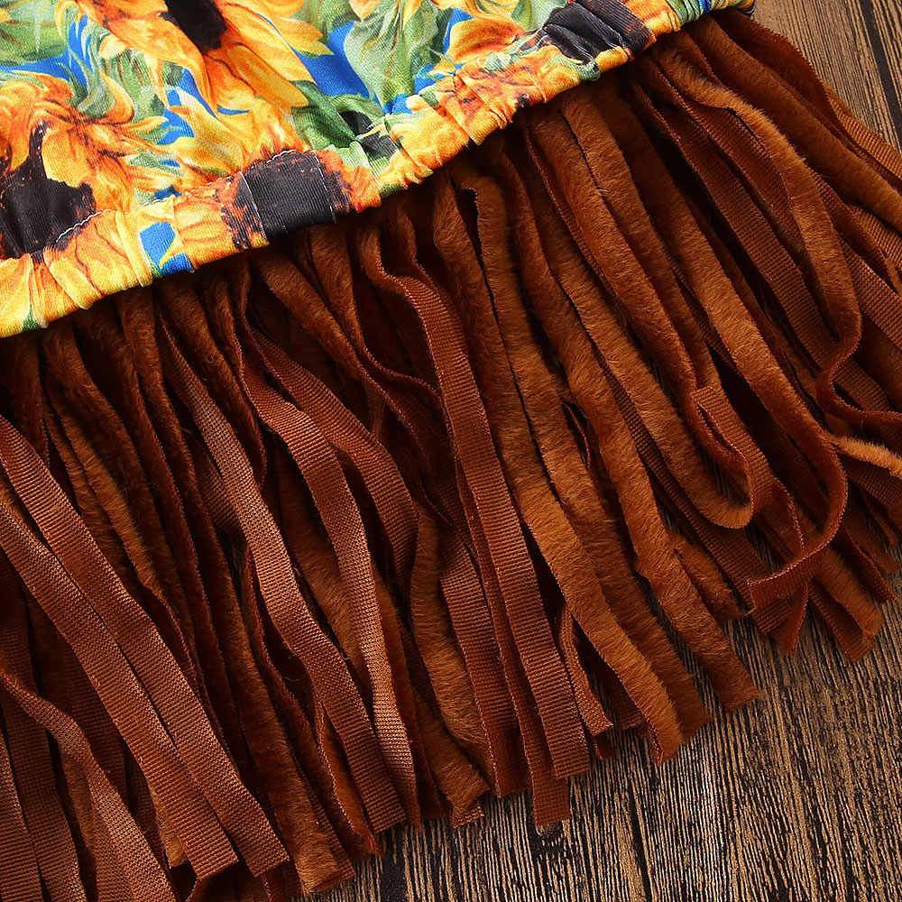 Sunflower Off Shoulder Tassel Crop T-shirt + Denim Hole Pants Jeans