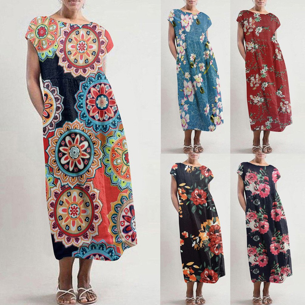 New Bohemian Loose O-neck Floral Print Dress