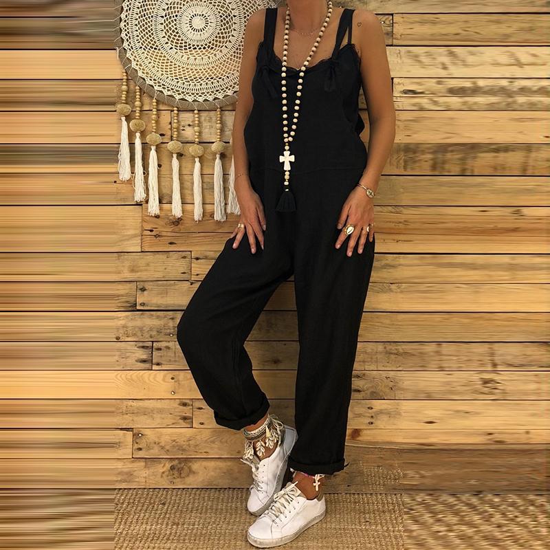 Strappy Dungarees Vintage Cotton Linen Loose  Harem Overalls Rompers Jumpsuits