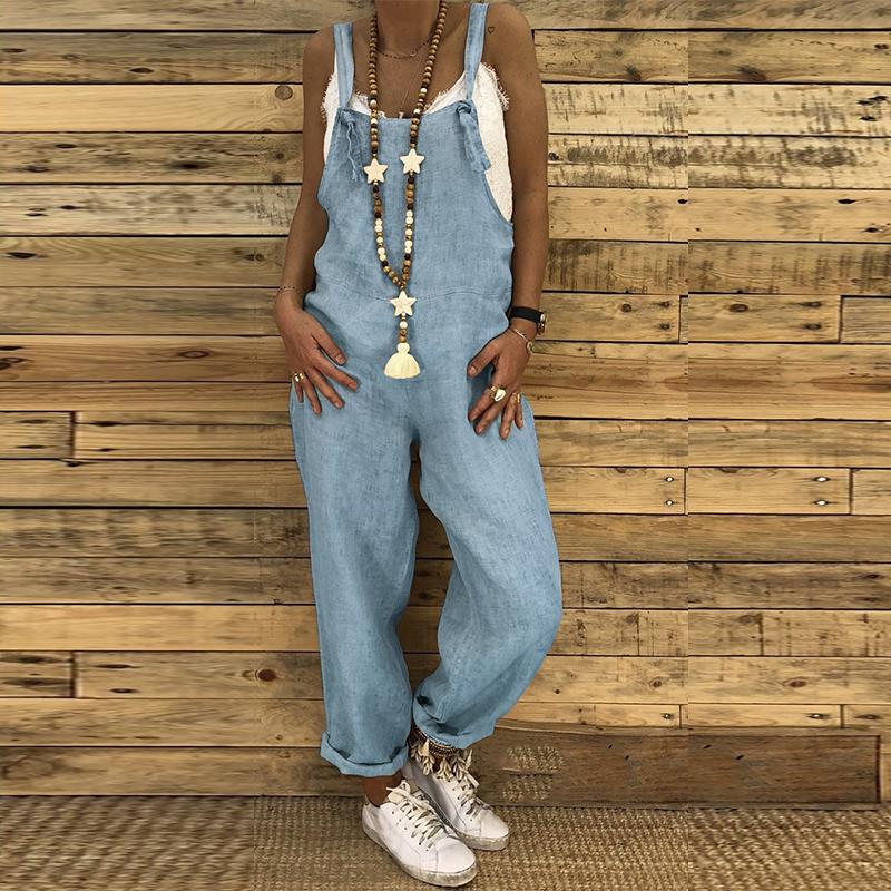 Strappy Dungarees Vintage Cotton Linen Loose  Harem Overalls Rompers Jumpsuits