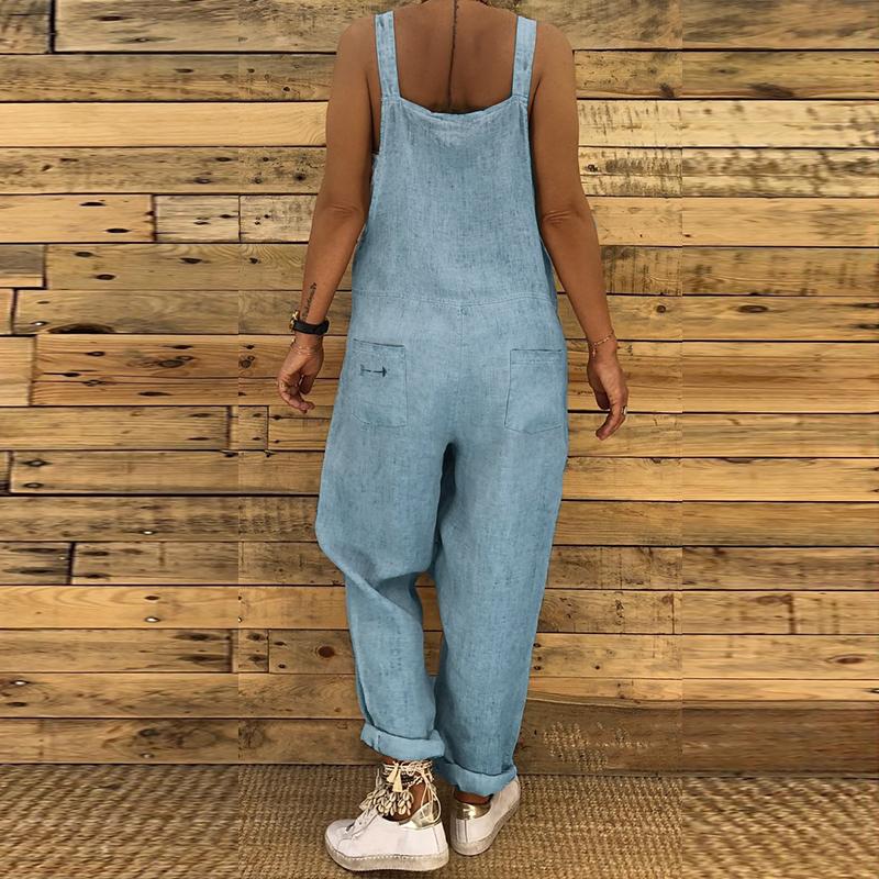 Strappy Dungarees Vintage Cotton Linen Loose  Harem Overalls Rompers Jumpsuits
