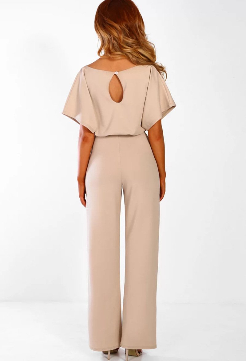 Fashion Tie Button Short-sleeved Jumpsuit