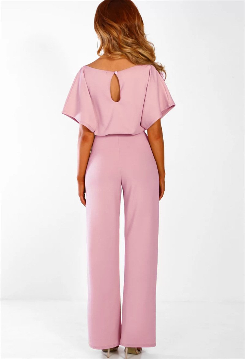 Fashion Tie Button Short-sleeved Jumpsuit