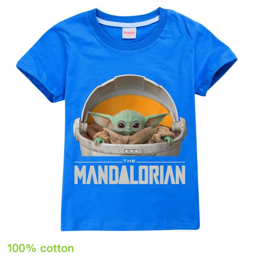 2020 Mandalorian Yoda Cartoon  Star Wars Movie Kids T-shirt