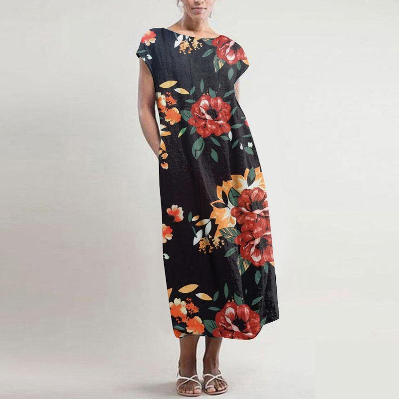 New Bohemian Loose O-neck Floral Print Dress