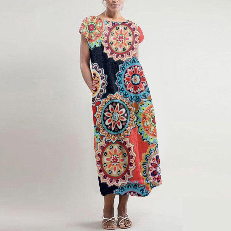New Bohemian Loose O-neck Floral Print Dress