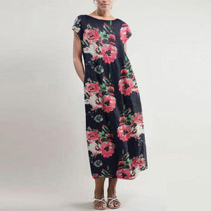 New Bohemian Loose O-neck Floral Print Dress