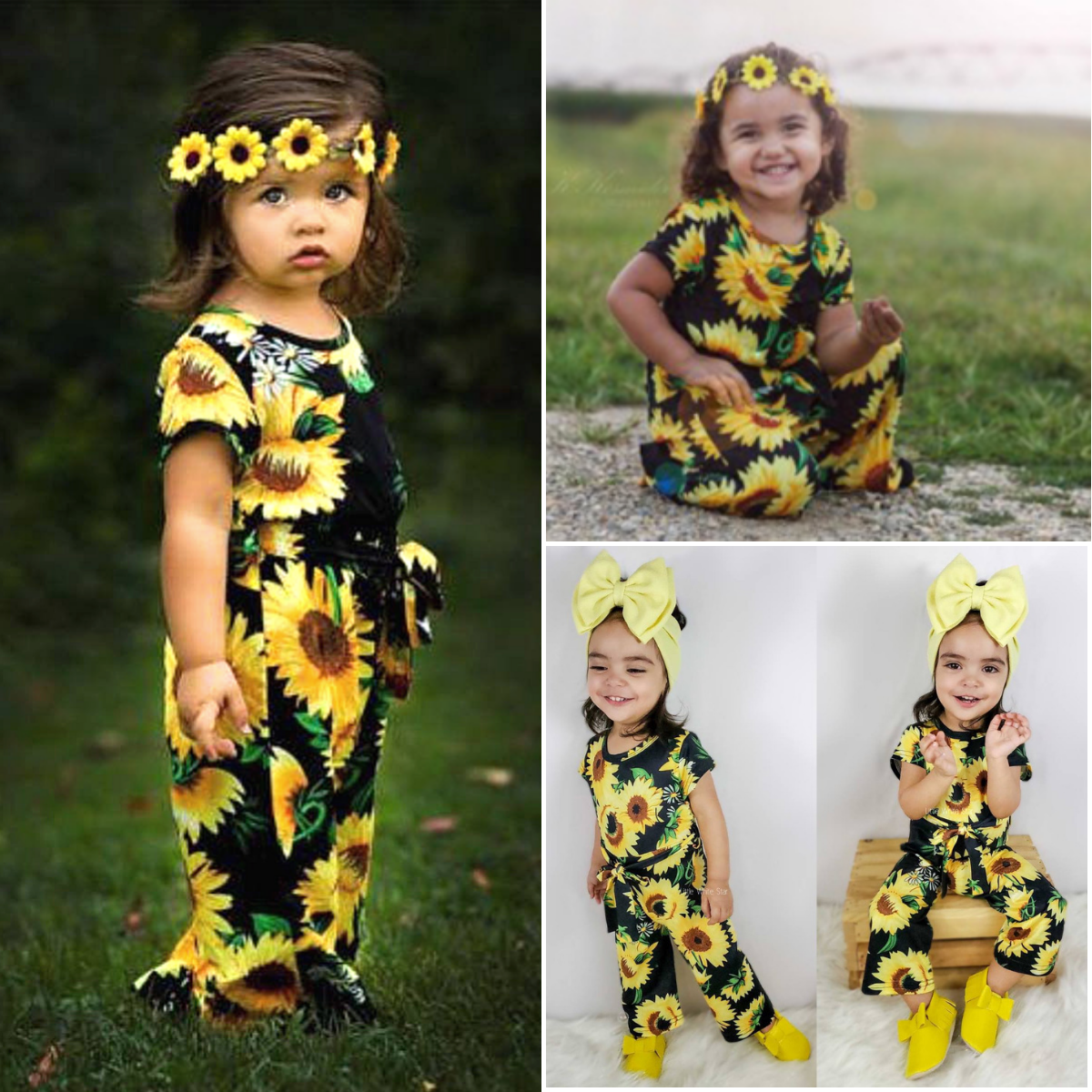 Babies wearing our Sansa Sunflower Jumpsuit Romper Official Little White Star Clothing