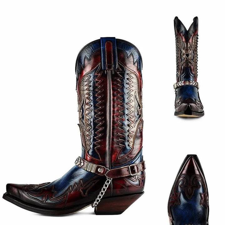 Men's Retro Leather Cowboy Boots