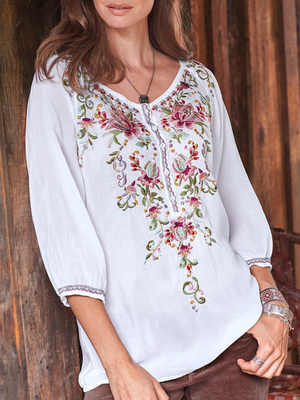 Floral-print Long Sleeve Buttoned Blouses & Tops