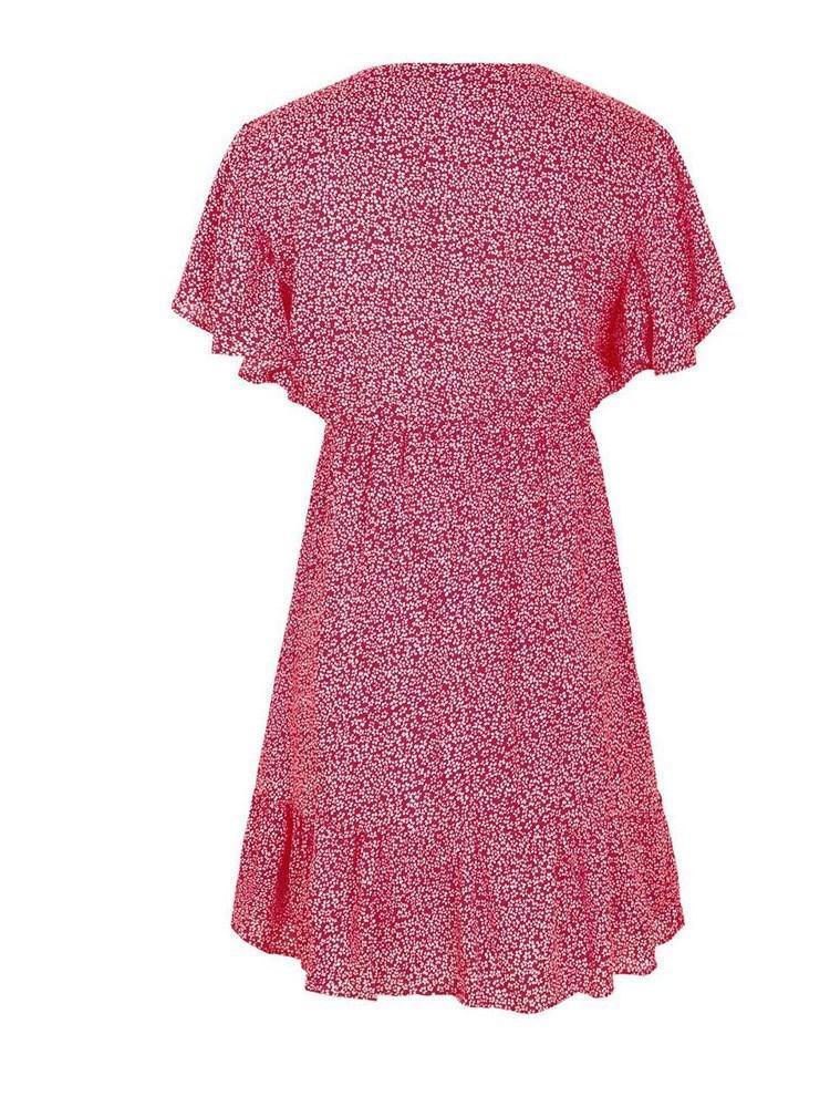 V-Neck Above Knee Short Sleeve Pullover Floral Dress