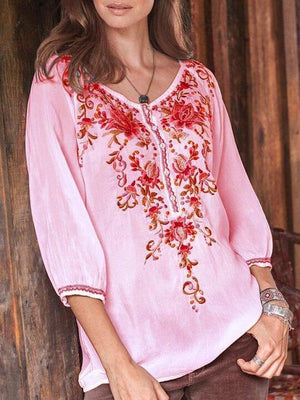 Floral-print Long Sleeve Buttoned Blouses & Tops