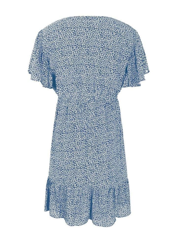 V-Neck Above Knee Short Sleeve Pullover Floral Dress