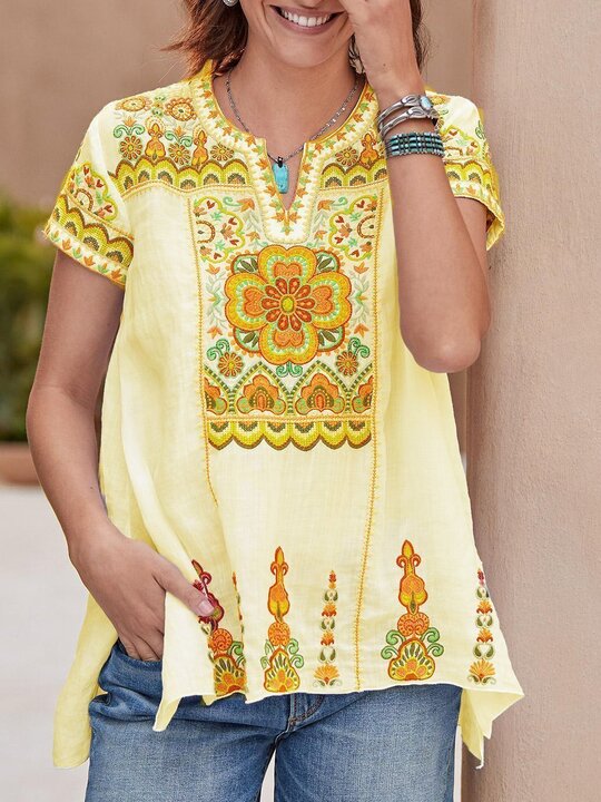 V Neck Short Sleeve Casual Shirts & Tops