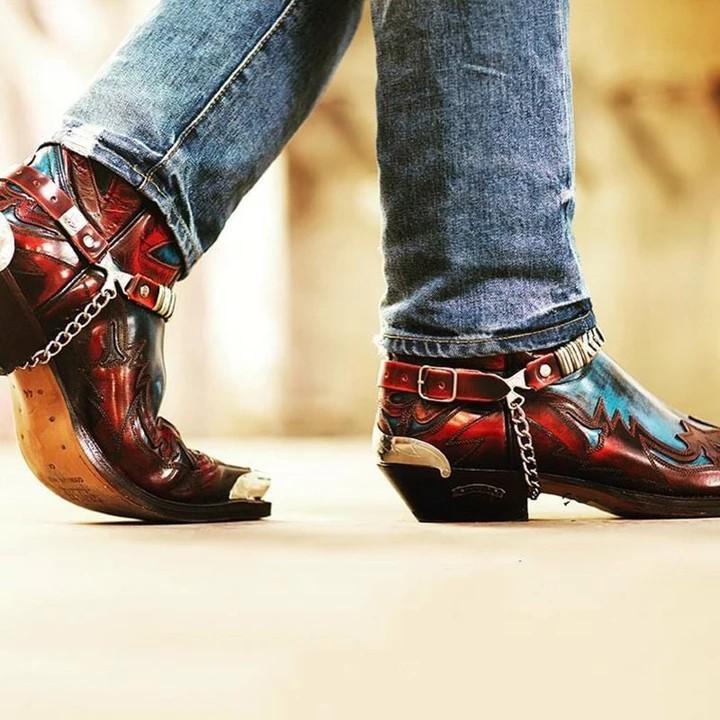Men's Retro Leather Cowboy Boots