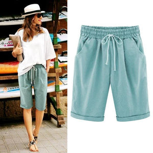 Women's Fashion Elastic Waistband Plus Size Loose Shorts