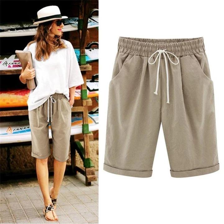 Women's Fashion Elastic Waistband Plus Size Loose Shorts