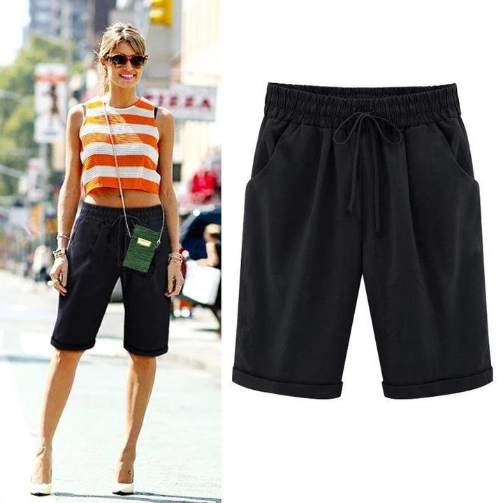 Women's Fashion Elastic Waistband Plus Size Loose Shorts
