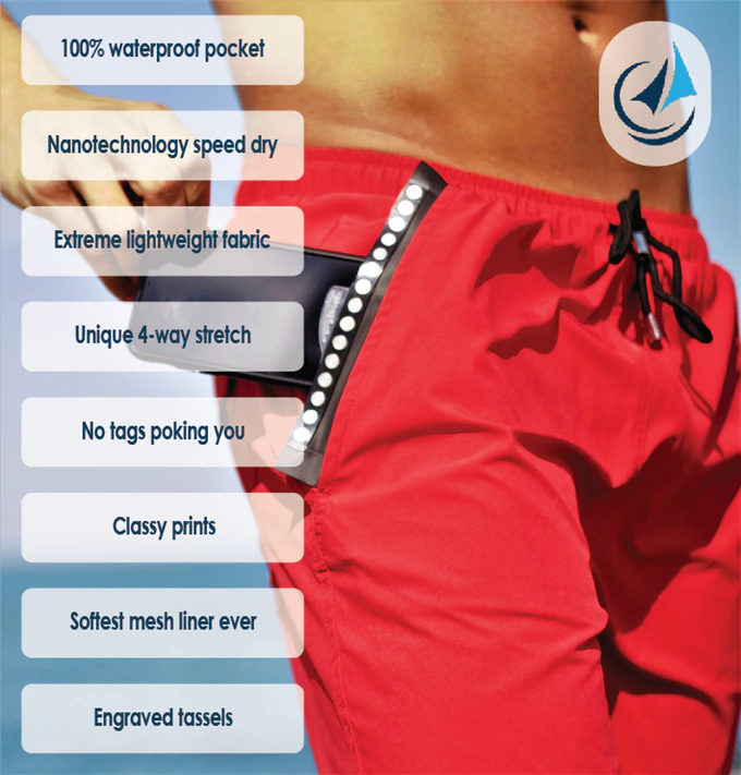 Swimshorts + Waterproof Pocket + 6 Features
